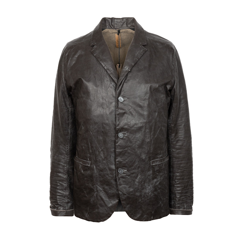 Layer Charcoal Leather Three Button H Blazer   Alan Bilzerian