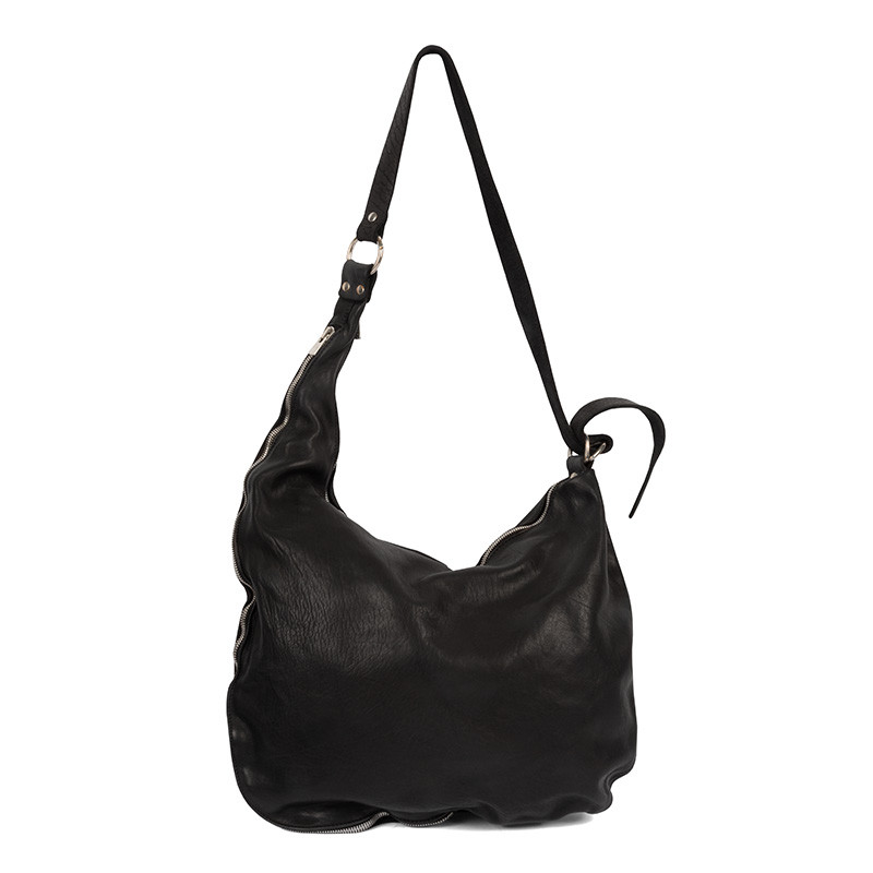 Guidi Black Leather Asymmetrical Shoulder Bag | Alan Bilzerian