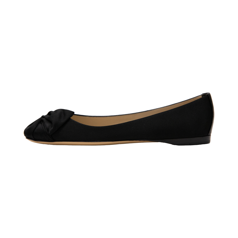 Knotted Satin Black Flats 