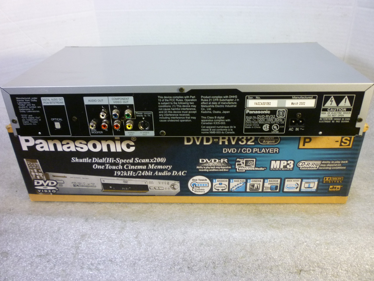 Panasonic DVD-RV32 DVD Player w/ Remote and Manual