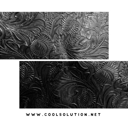 Black leather, leather for wallets, floral embossed, black floral
