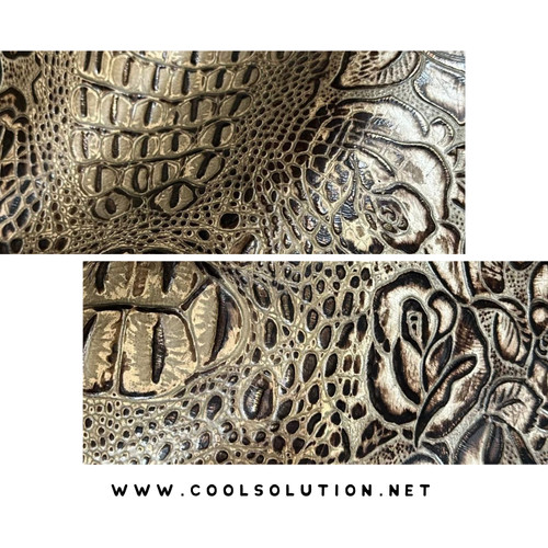 Metallic Leather,  Ivory Chocolate Crocodile, Leather Embossed, Leather Sheets, Cowhide Embossed, Leather Sheets, Leather by Square, Leather Cuts