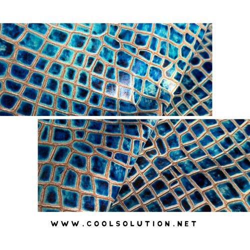 Melody Frozen Crystal embossed leather sheet with blue crystal mosaic texture and glossy finish by Cool Solution