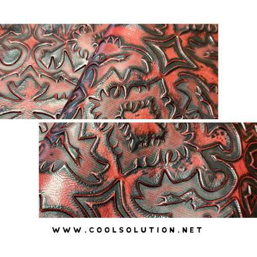 Laredo Imperial Red embossed leather sheet with decorative pattern and deep red tones by Cool Solution