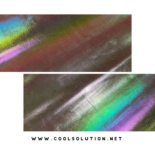Iridescent orange metallic leather sheet with reflective foil finish on full grain cowhide for handbags and crafts