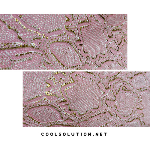 Cascabel Pink and Gold embossed leather sheet with reptile texture and metallic gold accents for handbags, wallets, and fashion accessories