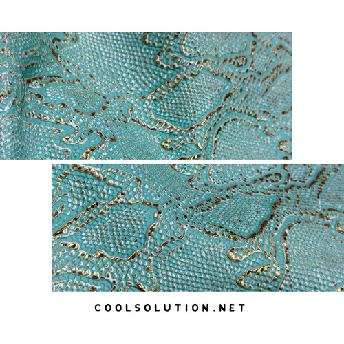 Cascabel Mint Gold embossed leather featuring fresh mint tones with luxurious gold accents. Perfect for handbags, wallets, accessories, and premium leather projects.