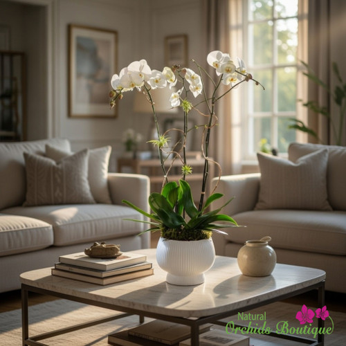 Pure White Modern Phalaenopsis Orchid Arrangement