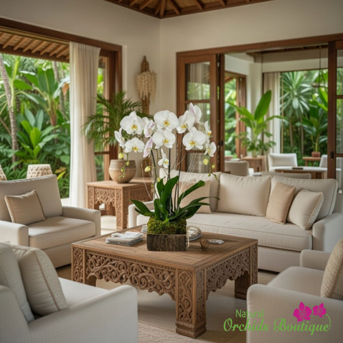 Elegant White Orchid Arrangement in a Gold Vase