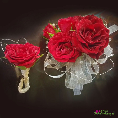 Red Mini Spray Roses Corsage and Boutonniere