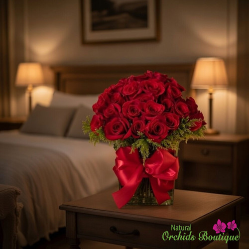 Exotic Red Roses Flower Arrangement Valentine's Day gift