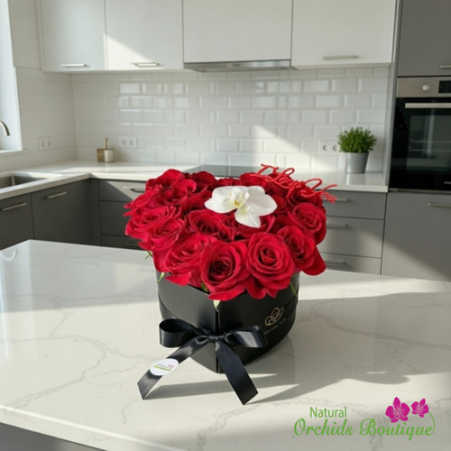 Luxury red rose heart box flower arrangement with same-day delivery in Miami-Dade County