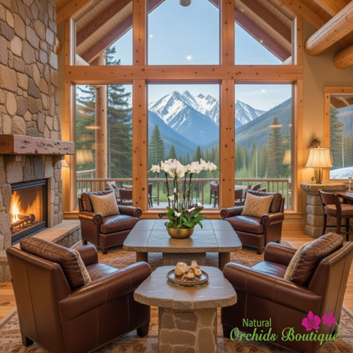 Elegant 32 inch white orchid arrangement in modern aluminium vase with soft taupe finish handcrafted decor