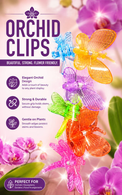 Reusable orchid stem clips for orchid plant care