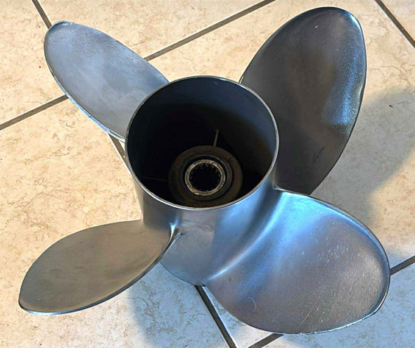 USED 825908A41 Quicksilver Trophy Propeller Stainless Steel 14x23P 4 Blade 15 Spline
