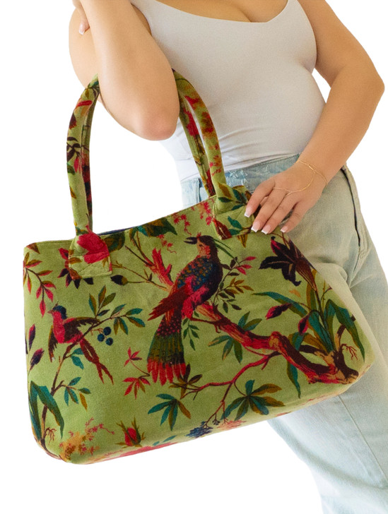 AB108B-PARADISE BIRDS OLIVE HANDBAG