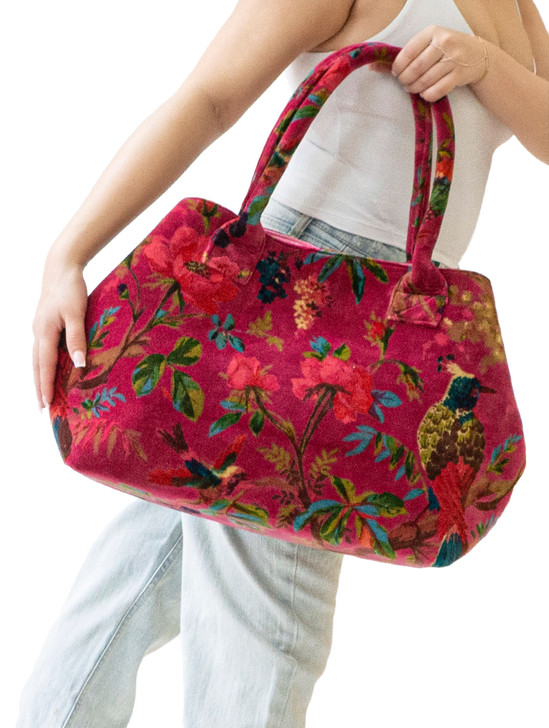 AB108-PARADISE BIRDS RASBERRRY HANDBAG