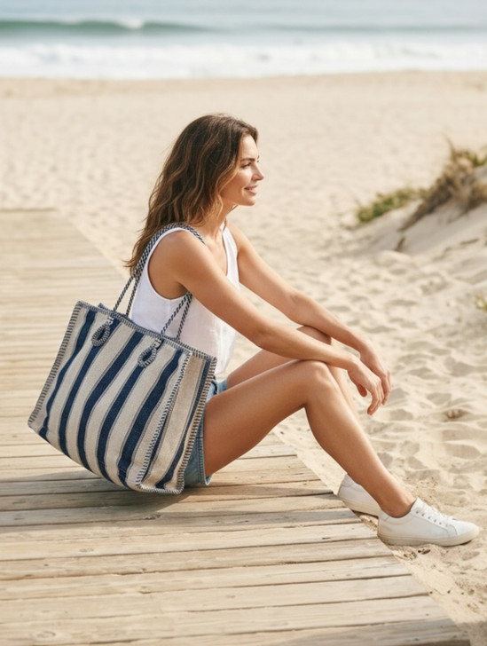 AFP-MYSTIC INDIGO STRIPED XL TOTE