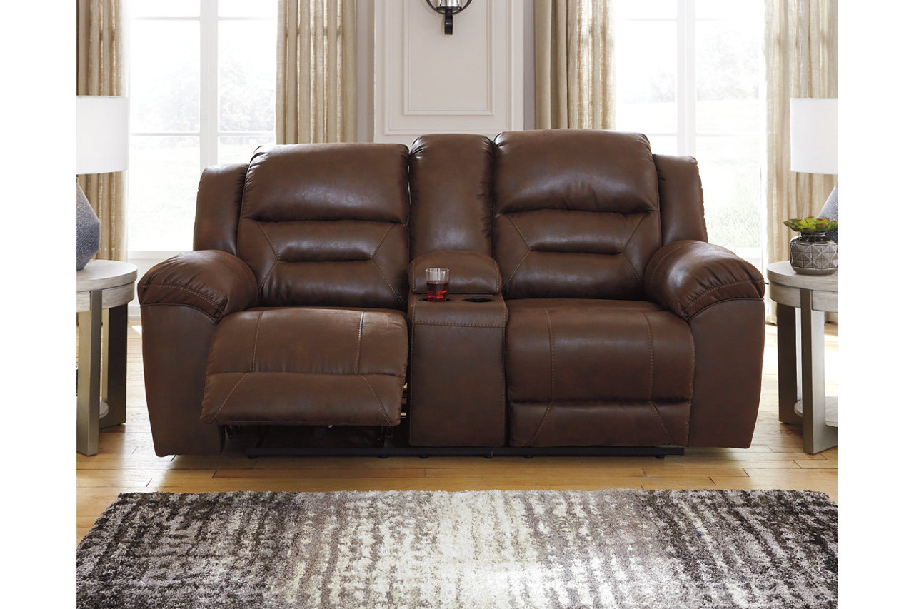 The Stoneland Power Reclining Sofa and Loveseat Set Chocolate by
