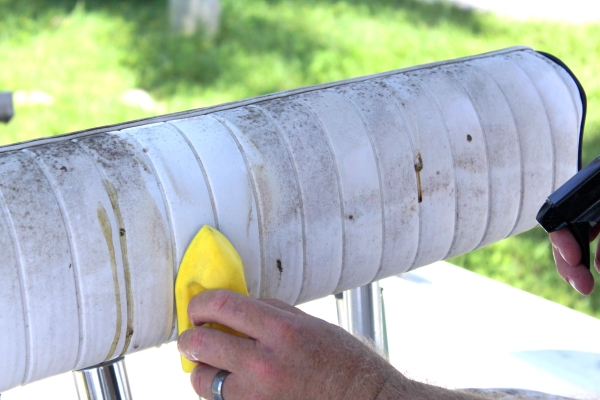 Close up of second boat seat with mildew stains