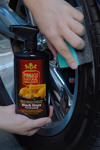 Pinnacle Black Onyx Tire Dressing restores dull, faded tires to a rich, satin sheen that dries to the touch