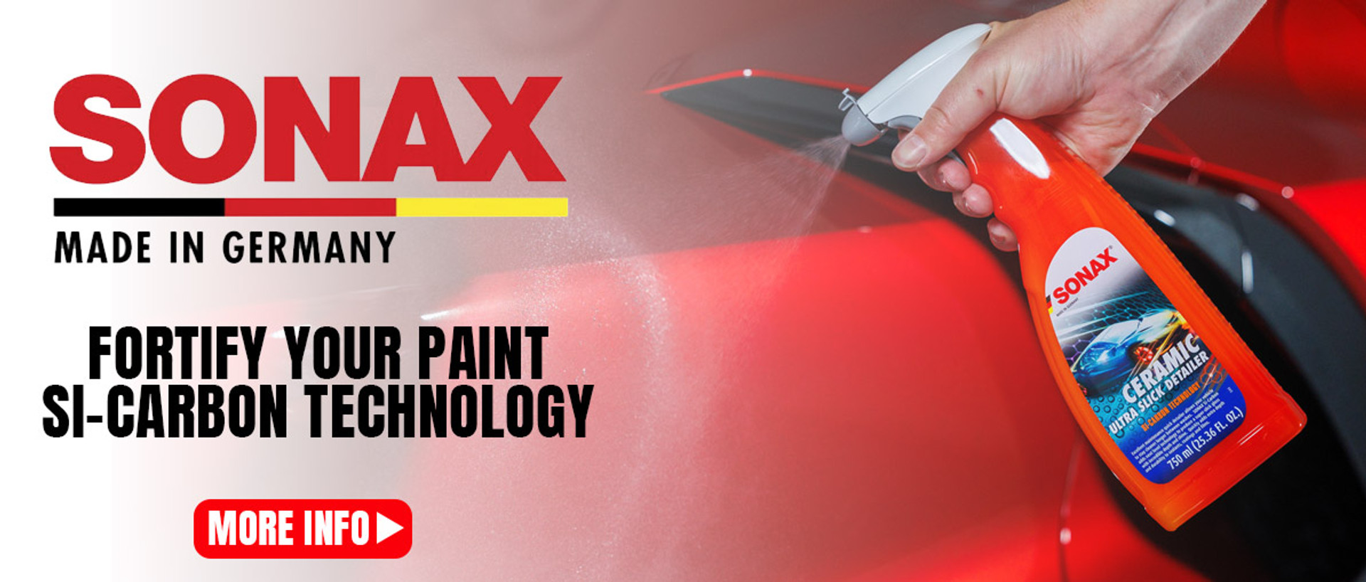 SONAX Ceramic Ultra Slick Detailer produces extravagant levels of gloss and hydrophobics in mere seconds! 