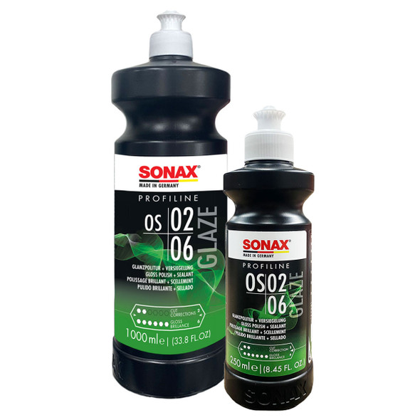 SONAX Glaze OS 02-06 is the All-In-One solution for for removing paint defects and leaving SiO2 paint protection. SONAX Glaze OS 02-06 is available in both a 250 ml. and 1000 ml. sizes.