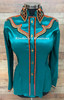 Teal, Mango, Black and Lime All Day Show Shirt with Sleeve and Back Design - Ladies Size Medium