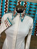 Cream, Rust and Turquoise  All Day Show Shirt - Ladies Size Medium
