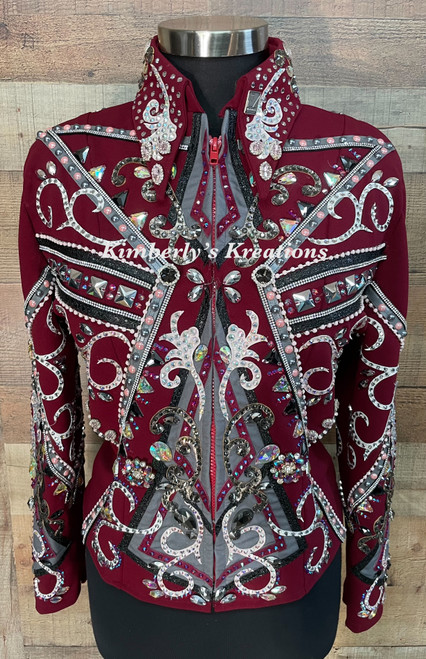 Burgundy, Charcoal, Silver and White Show Jacket - Ladies Size Extra Large (Petite)