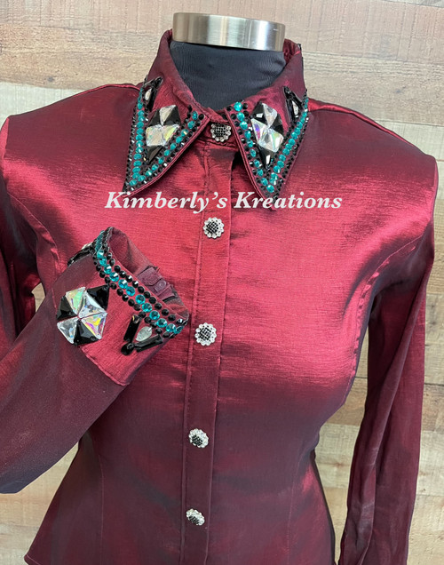 Burgundy, Turquoise and Black All Day Show Shirt - Ladies Size Extra Small/Small
