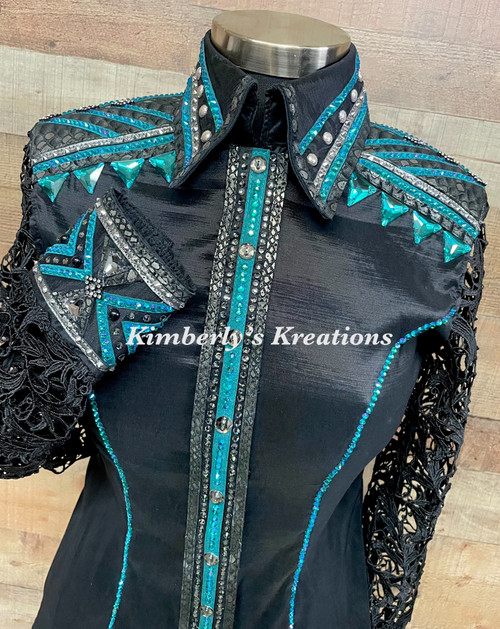 Black, Teal, and Charcoal All Day Show Shirt - Ladies Size Medium