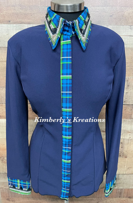 Navy, Royal, Lime, White and Silver All Day Show Shirt - Ladies Size Large/Extra Large