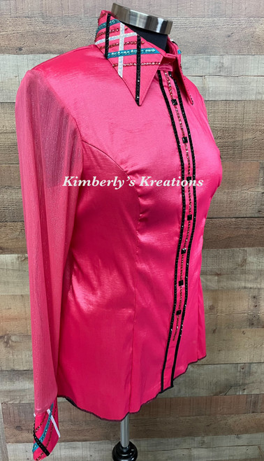 Coral, White, Teal and Black All Day Show Shirt - Ladies Size Large/Extra Large