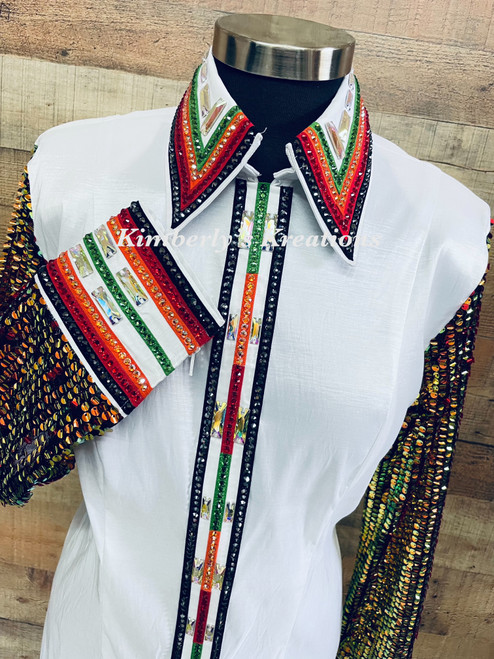 White, Black, Red, Orange and Green All Day Show Shirt - Ladies Size Large