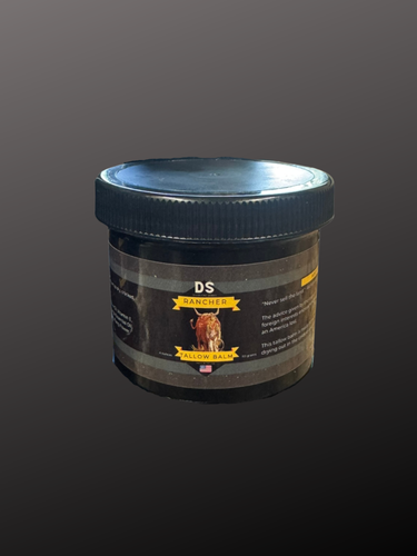 Rancher Tallow Balm front label with rancher and cow