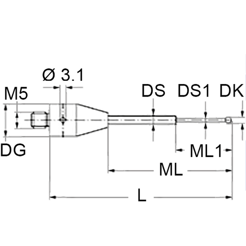 Renishaw M5 Stylus, M5 Ø1.5 mm Silicon Nitride Ball, TC Stem, L 30 mm, Overall ML 28.0 mm for ZEISS Application [A-5555-3780]