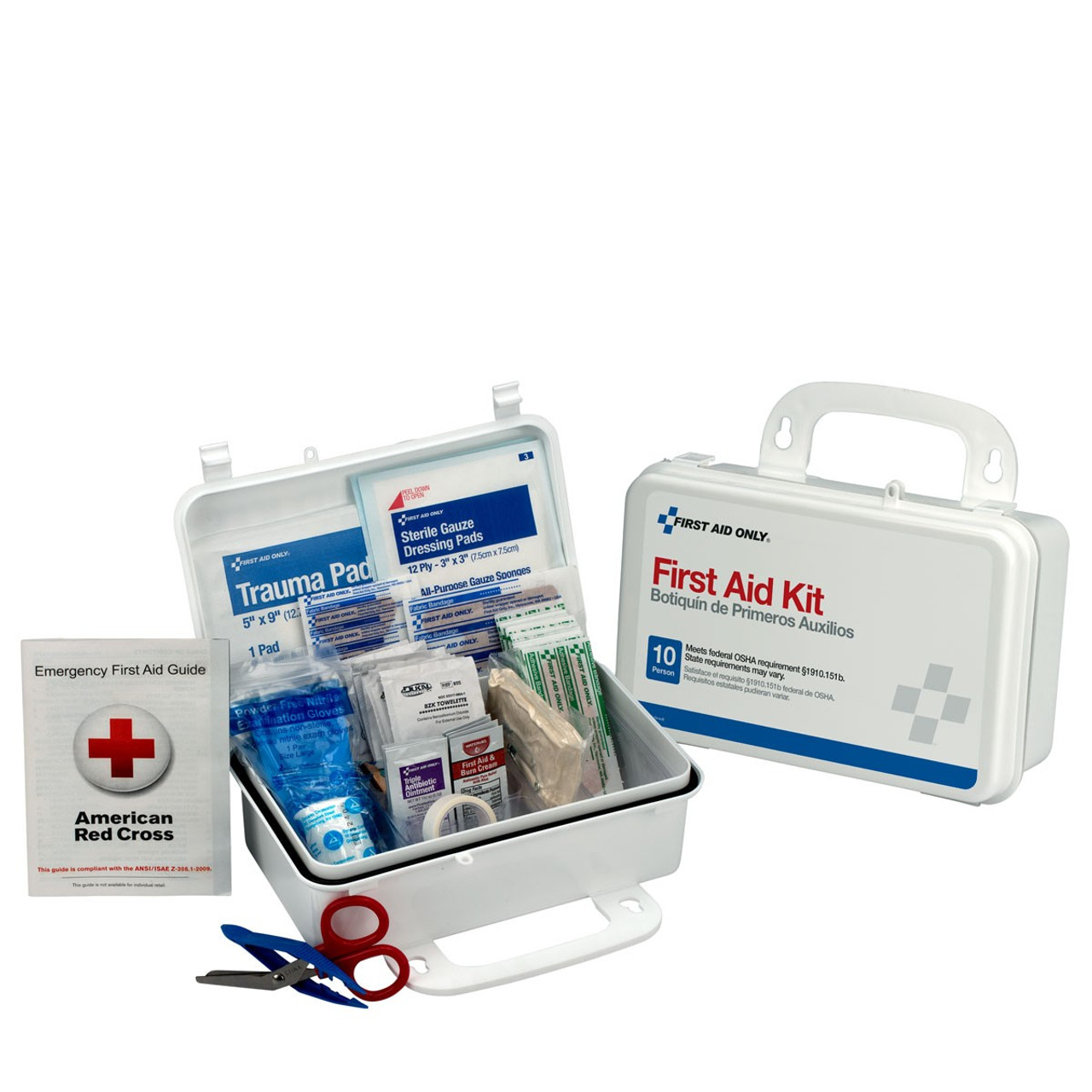 50 Person First Aid Kit, Plastic Case with Dividers