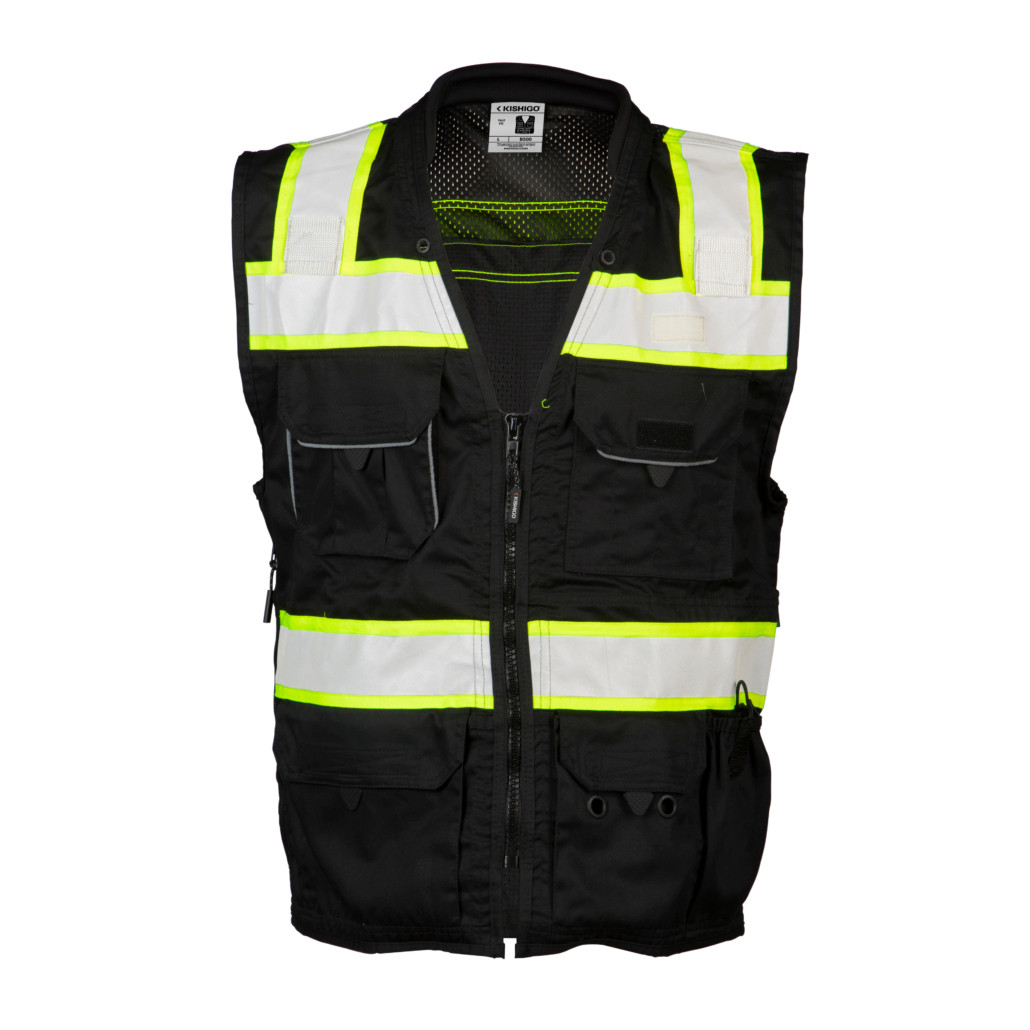 Enhanced Visibility Professional Utility Vest, Black/Lime B500-XL