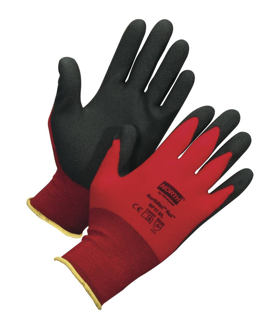 North Safety NF11 Red Foamed PVC Palm Coated Gloves