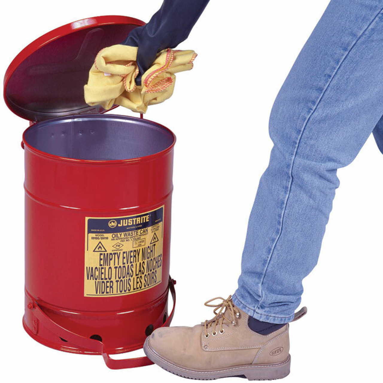 JUSTRITE 09100 Oily Waste Can Red 6 gal