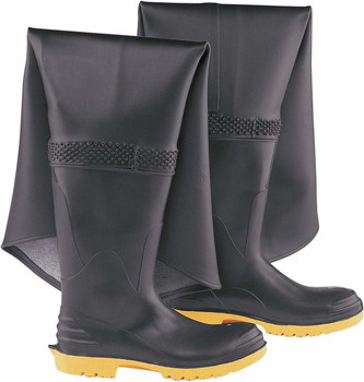 913706-6 Onguard Hip Wader: Defined Heel/Oil-Resistant Sole/Plain  Toe/Waterproof, Rigid Steel, Black, DUNLOP, 1 PR