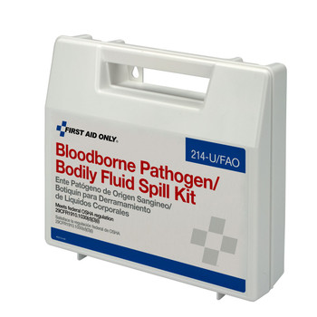 First Aid Only 214-U/FAO Wall-Mount Bloodborne Pathogen (BBP) And Bodily Fluid Spill Kit In Plastic Carry Case, OSHA, 24 Pieces, White - In Limited Stock