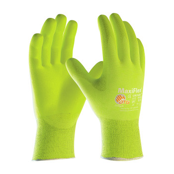 BUY Hi-Vis Seamless Knit Nylon / Elastane Glove with Nitrile Coated MicroFoam Grip on Palm &amp; Fingers now and SAVE!