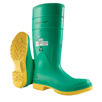 Dunlop 8701200 Hazmax Steel Toe Midsole, Rubber Boots, 16 in Boot, PVC, Green/Yellow - Sold Per Pair, Buy Now!