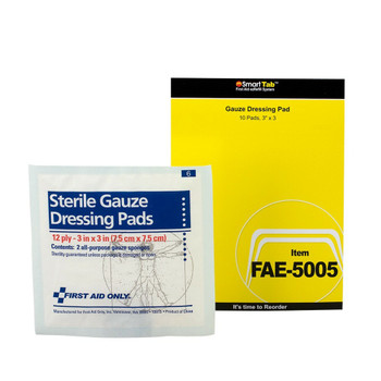 First Aid Only FAE-5005 SC Refill 3"x3" Sterile Gauze Pads, 10/box. Shop Now!