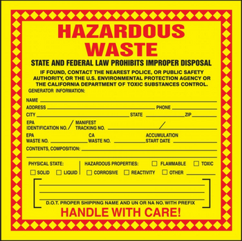 Accuform MHZWCA California Hazardous Waste Chemical Properties Label . Shop now!