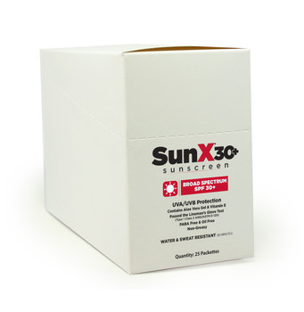 SunX Single Dose SPF30+ Broad Spectrum Sunscreen Lotion Foil Packs available in Clam Shell Chip Board Dispenser Boxes. Shop Now!