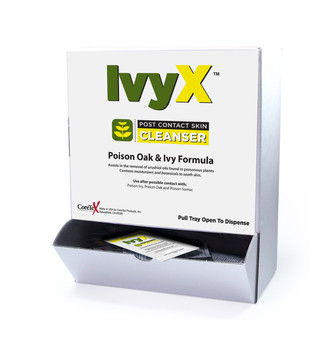 IvyX Post-Contact Poison Oak & Ivy Cleanser Single Dose Towellete Foil Pack available in Wallmount Dispenser Box. Buy now!