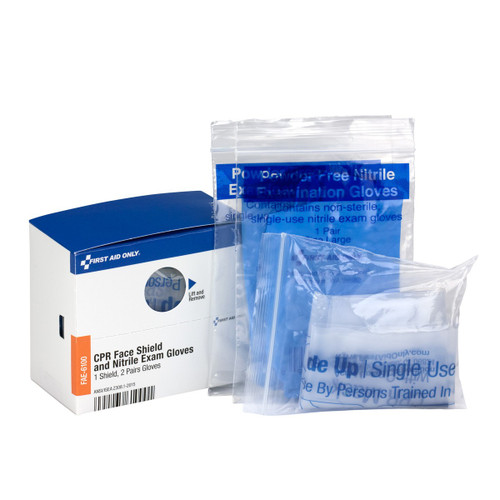 First Aid Only FAE-6100 SmartCompliance Refill CPR Face Shield & Nitrile Gloves, 1 Shield, 2 Pair Gloves Per Box. Shop Now!